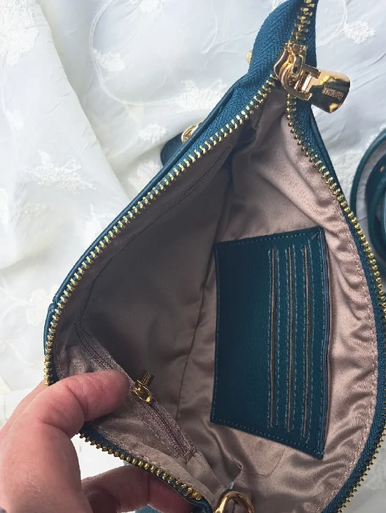 Hand Painted Teal Free Form Designer Crossbody Clutch - Picture 9 of 17